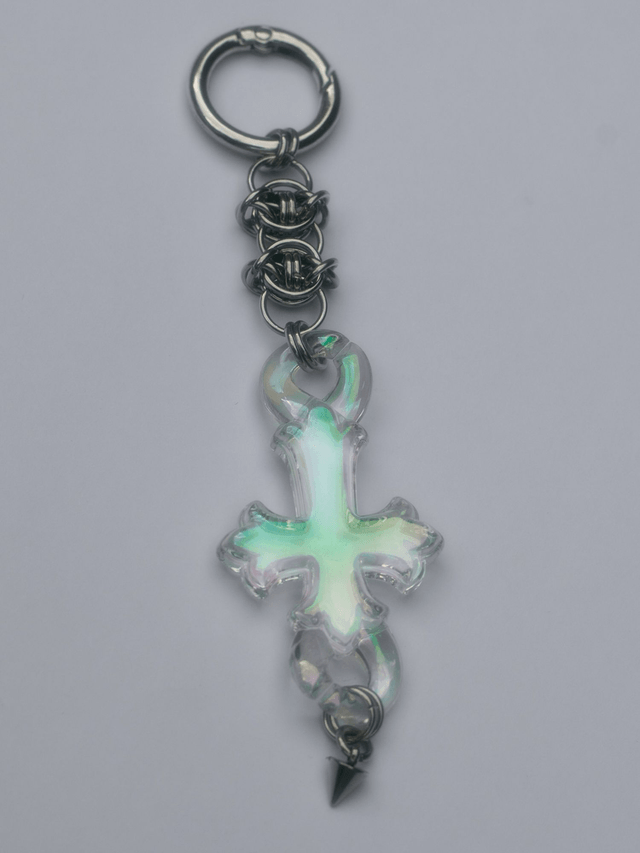Porte-clés croix iridescente