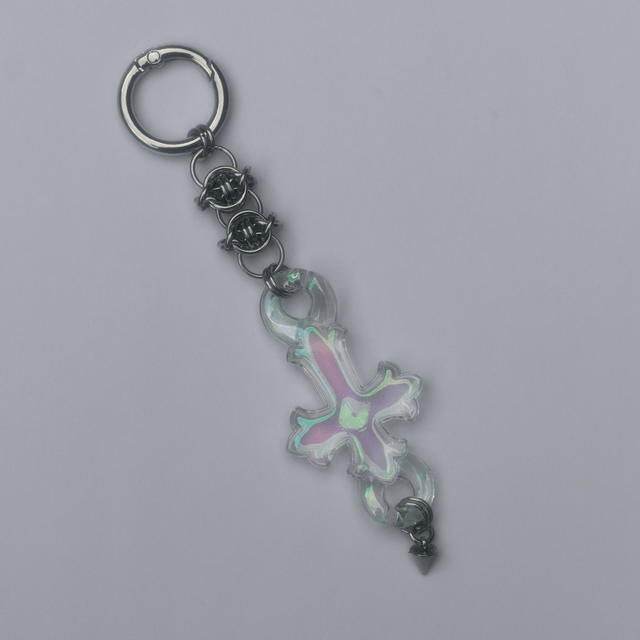 Porte-clés croix iridescente